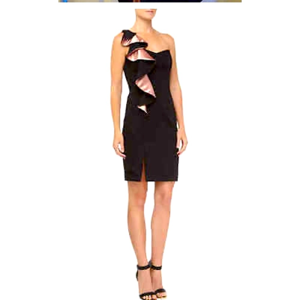 Laundry by Shellie Segal cocktail dress size 4 Cascade Ruffle. Black/pink